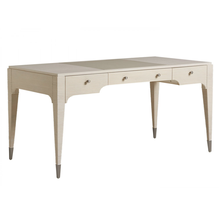 White Transitional Wood Home Office Desk with Filing Cabinet