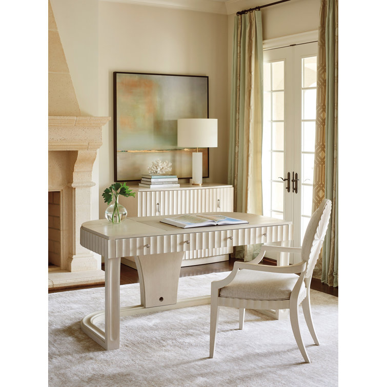 Transitional White Home Office Desk with Power and USB Outlets