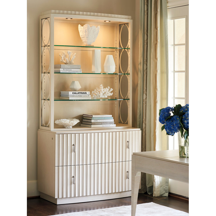 White Adjustable Glass Shelf Display Cabinet