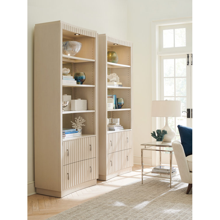 White Transitional Bookcase with Adjustable Glass Shelves