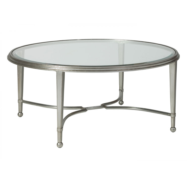 Sangiovese 42" Transitional Round Silver Leaf Glass Cocktail Table