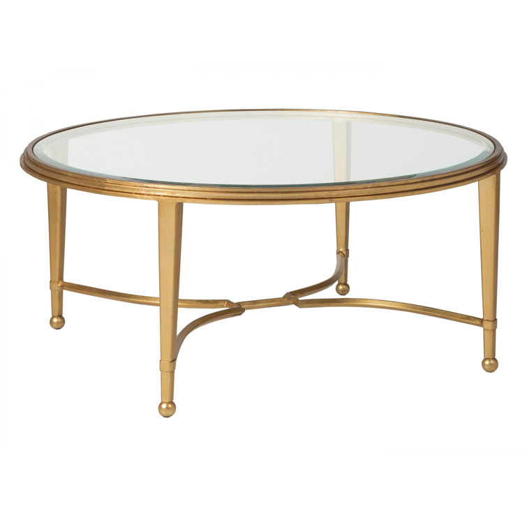Argento Gold Leaf 42" Round Metal & Glass Cocktail Table