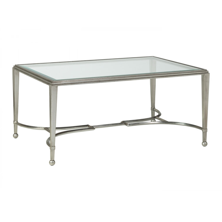 Elegant Transitional Silver Leaf Rectangular Cocktail Table with Beveled Glass
