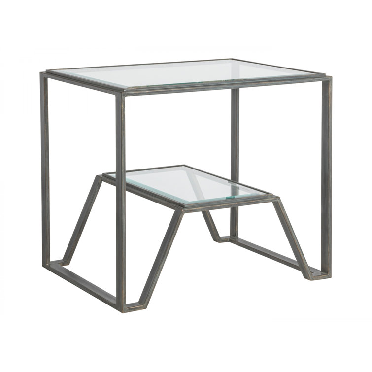 Byron Black Rectangular Iron and Glass End Table