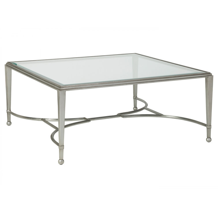 Elegant Transitional Silver Leaf Rectangular Cocktail Table with Beveled Glass