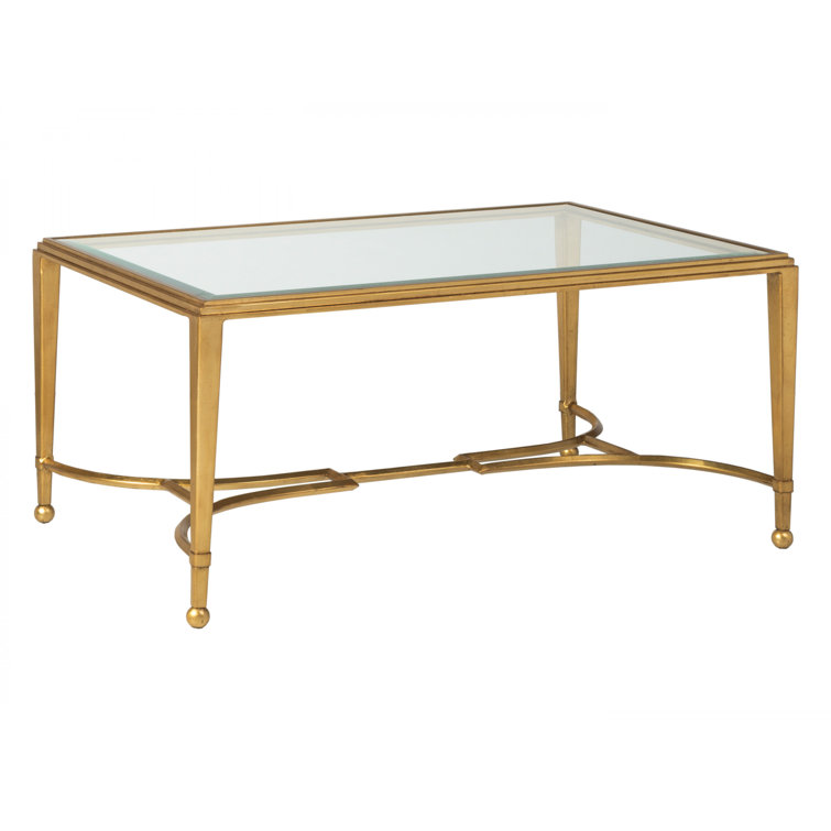 Transitional Gold Leaf Rectangular Cocktail Table with Glass Top