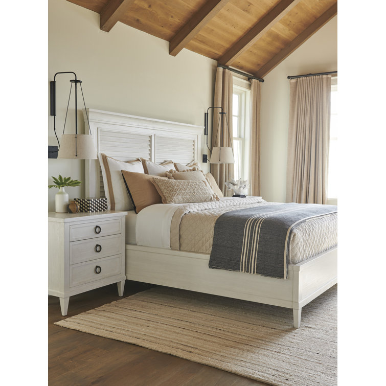 King White Upholstered Wood Frame Panel Bed with Headboard