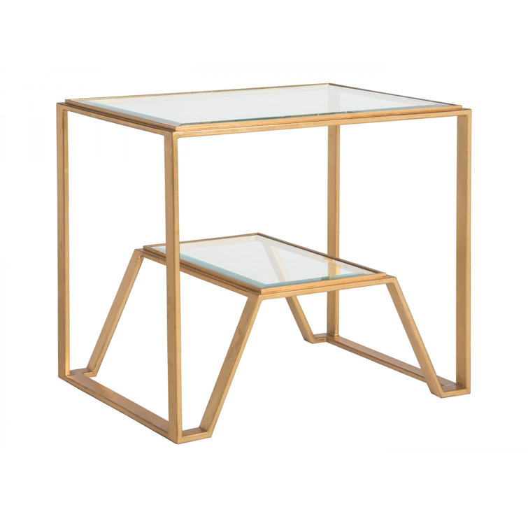 Byron Gold Leaf 28" Rectangular Metal & Glass End Table