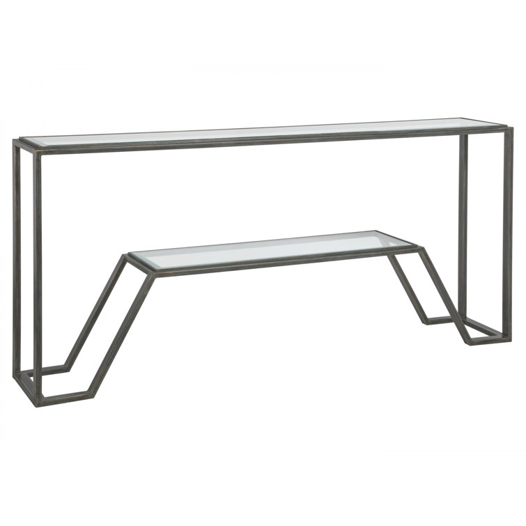 Modern Elegance 73" Black Metal and Glass Rectangular Console