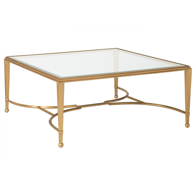 Transitional Gold Leaf Sangiovese Rectangular Glass Cocktail Table