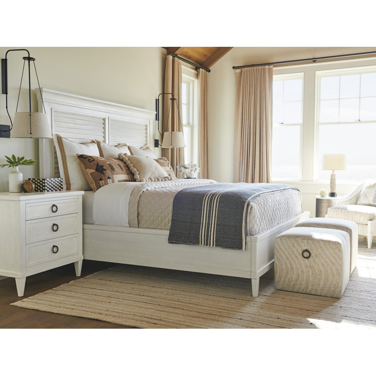 King White Upholstered Wood Frame Panel Bed with Headboard
