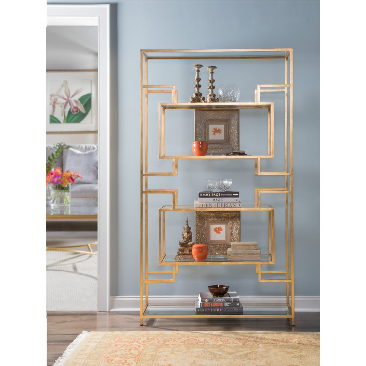 Gold Leaf Transitional Etagere with Glass Shelves