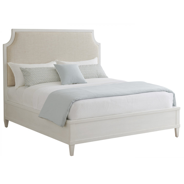 Beige and White Upholstered California King Bed with Wood Frame