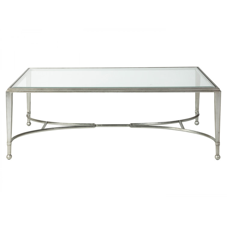 Silver Rectangular Metal and Glass Cocktail Table