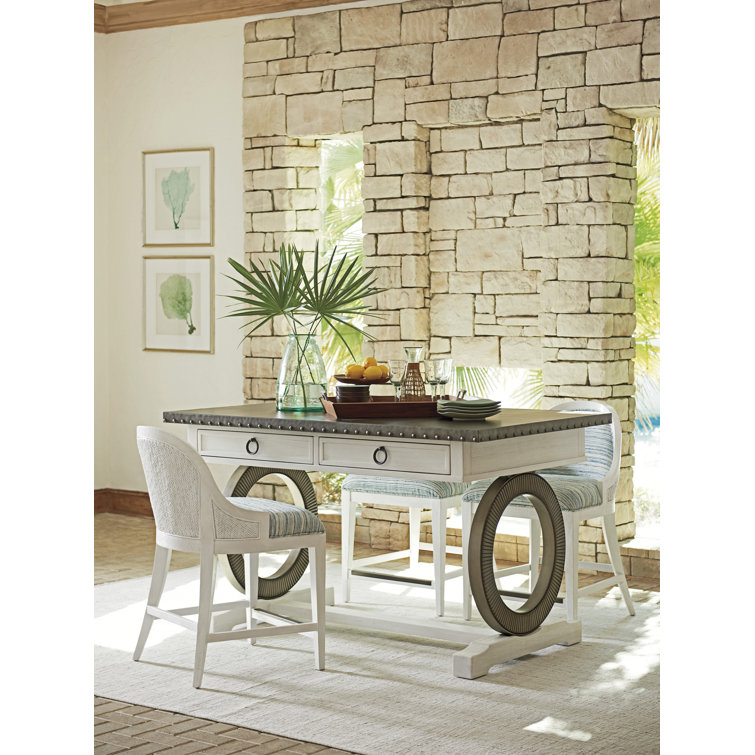Transitional Brown and White Marble Wood Counter Height Table