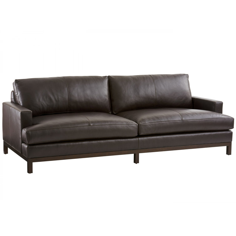 Transitional Horizon 88'' Dark Brown Leather Sofa with Down Fill Cushions