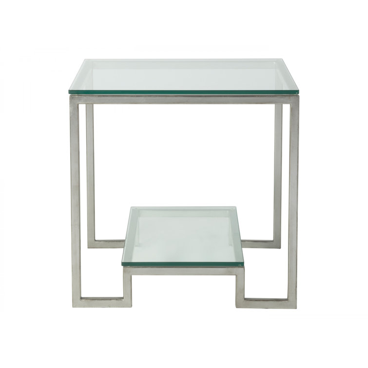 Silver Square Metal and Glass End Table