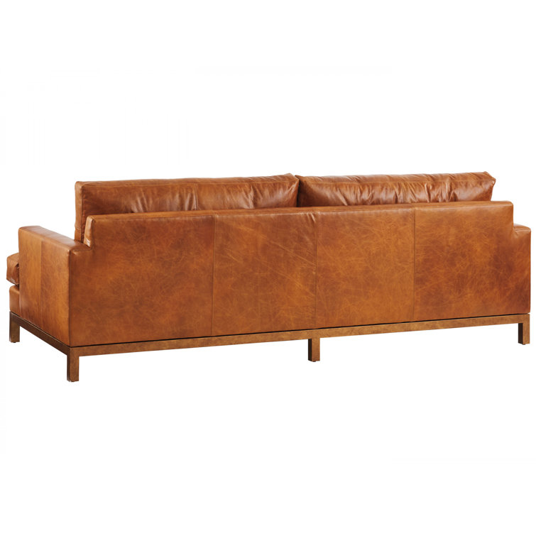 Light Brown Leather Sofa with Down Fill Cushions