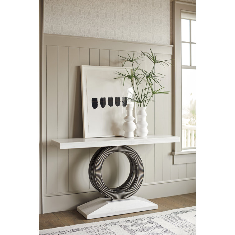 White Mahogany and Stone Transitional Console Table