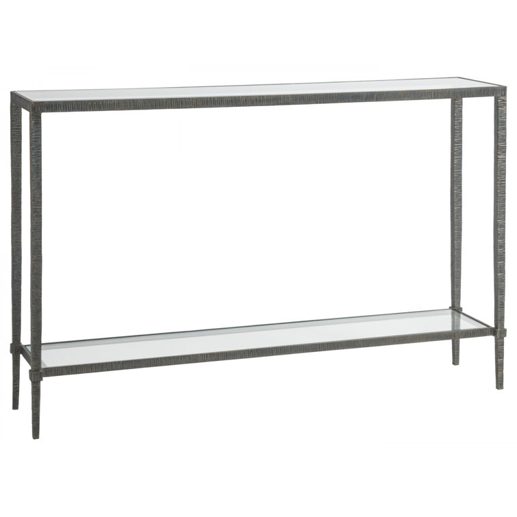 Transitional Black Metal and Glass Console Table with Storage