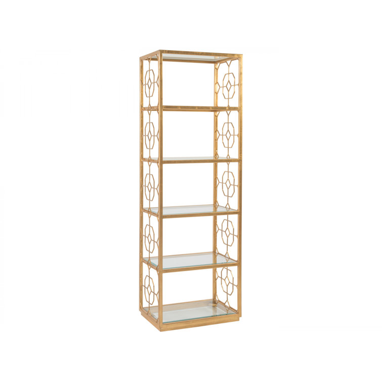 Gold Leaf Transitional Iron Etagere with Glass Shelves