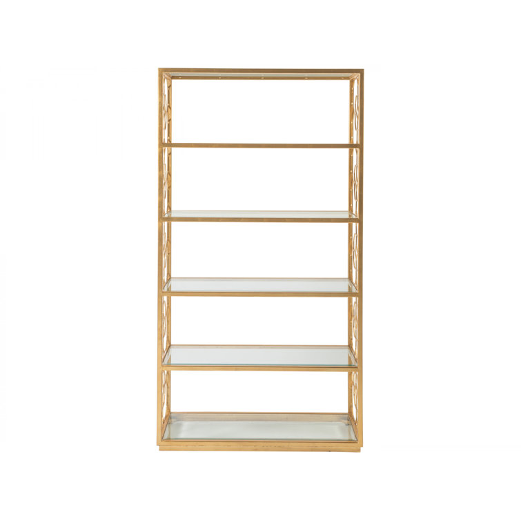 Gold Leaf Honeycomb Iron Etagere with Glass Shelves