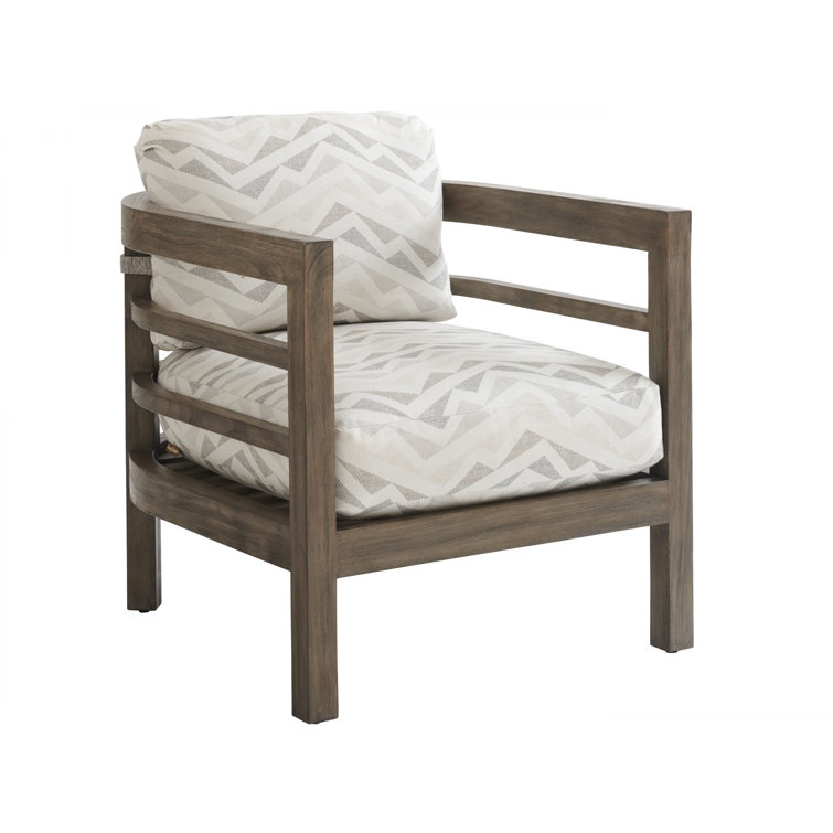Taupe Gray Patina Teak Lounge Chair with Plush Upholstery