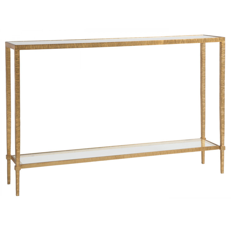 Claret Gold Leaf Rectangular Console Table with Glass Shelf