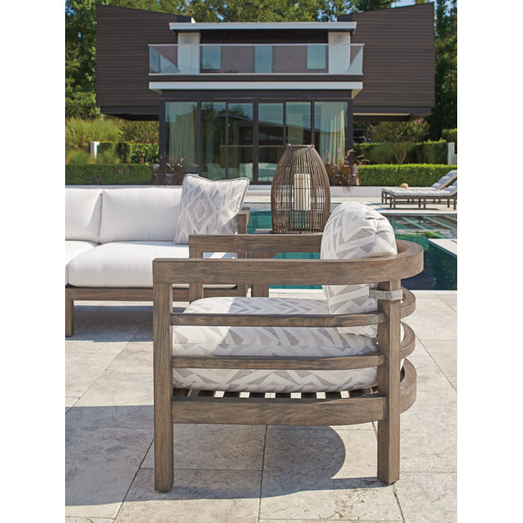 Taupe Gray Patina Teak Lounge Chair with Plush Upholstery