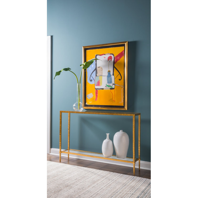 Claret Gold Leaf Rectangular Console Table with Glass Shelf