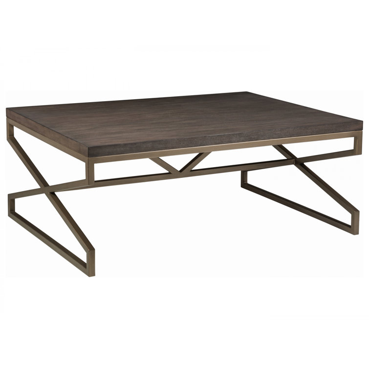 Transitional 48'' Rectangular Brown Wood and Metal Cocktail Table