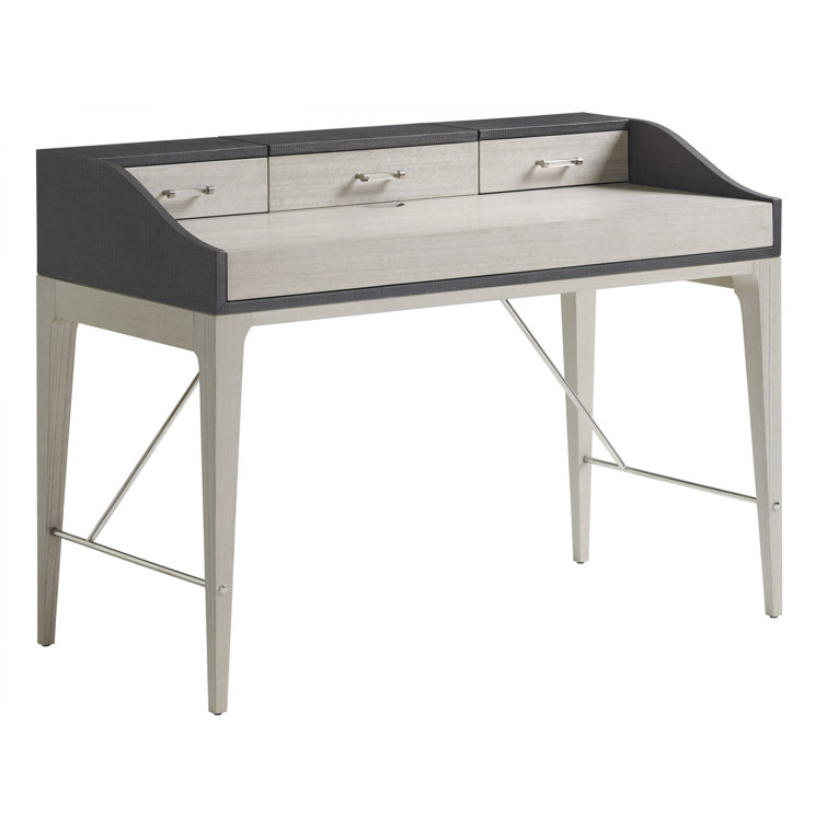 Gray and Cream Wood Desk with Hutch and Drawers