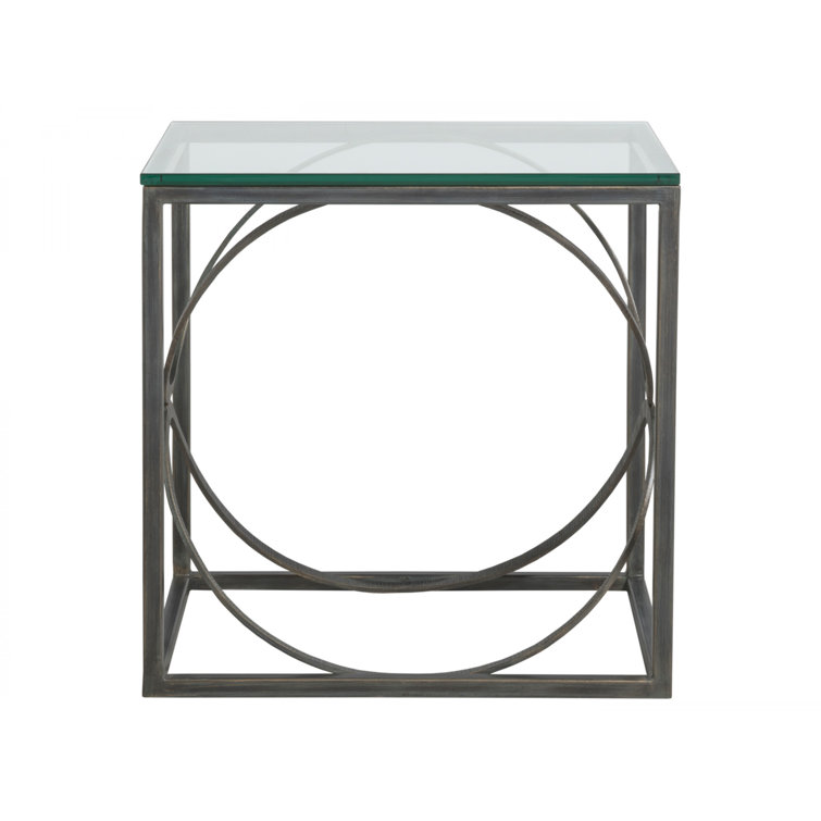 Black Metal and Glass Rectangular End Table with Ellipse Design