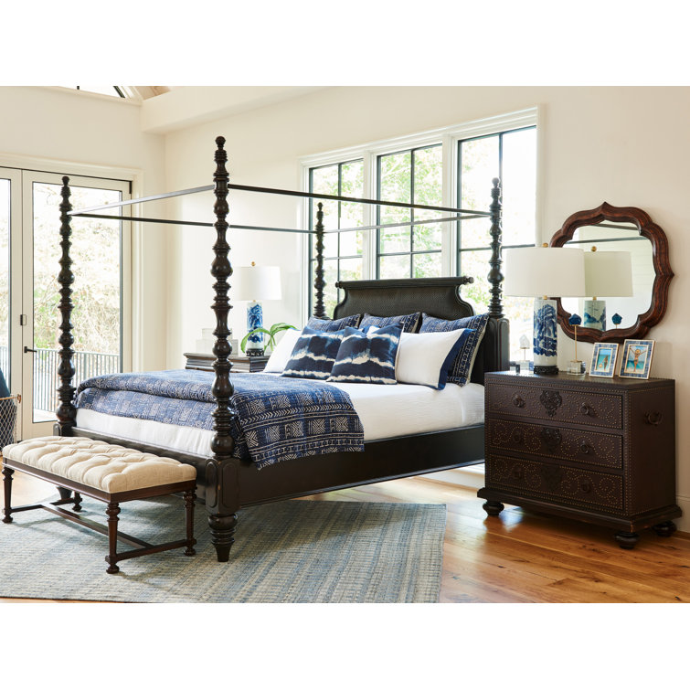 Beige Upholstered Tufted Bed Bench with Dark Wood Frame