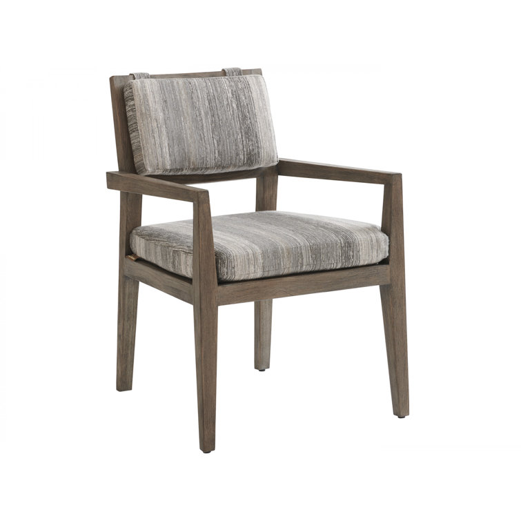 Teak Gray Upholstered Arm Dining Chair