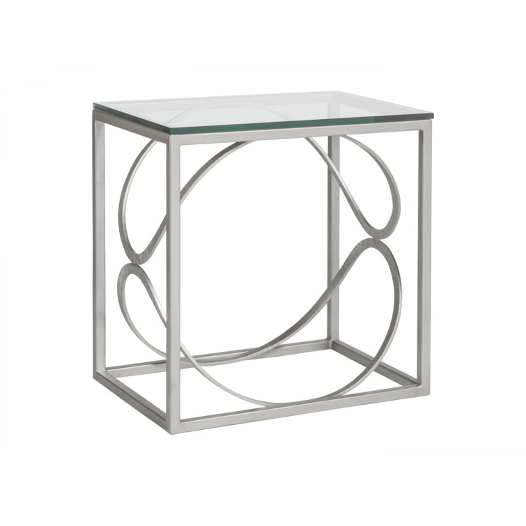 Silver Rectangular Metal and Glass End Table