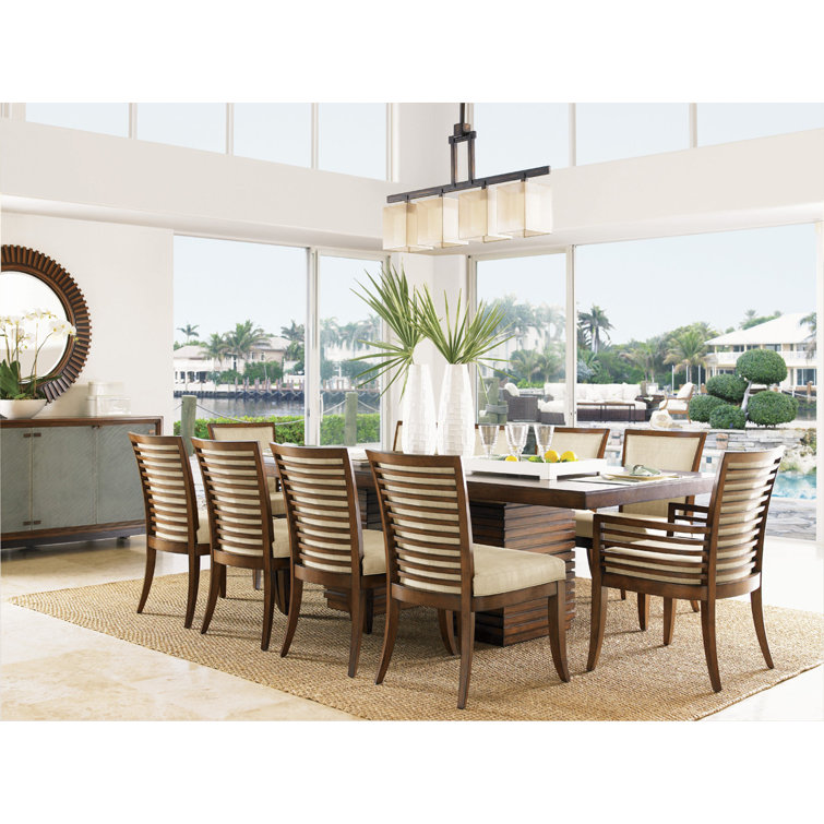 Transitional Extendable Brown Wood Dining Table for Eight