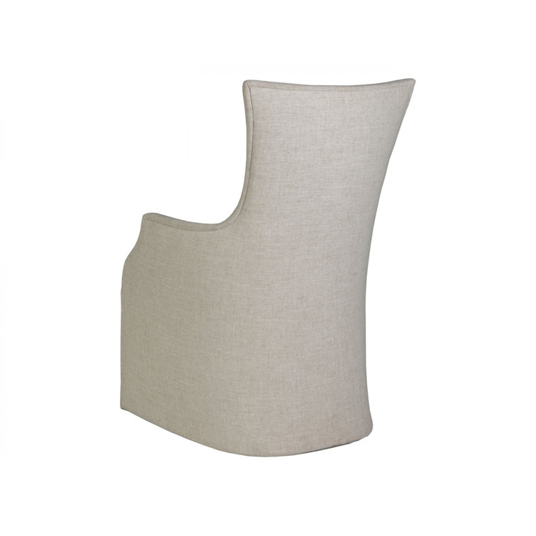 Beige Linen Upholstered Arm Chair with Wood Legs