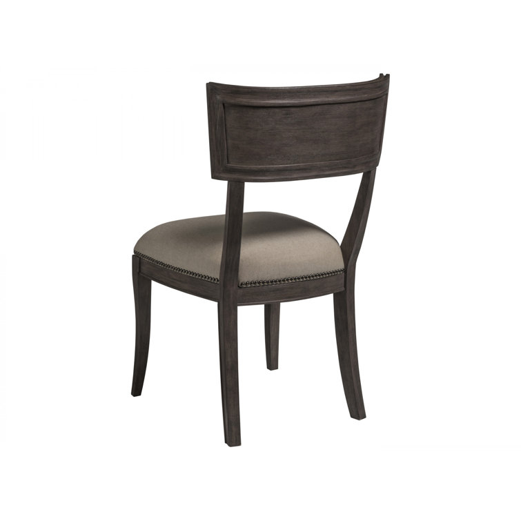 Antico Brown Wood and Beige Linen Upholstered Side Chair
