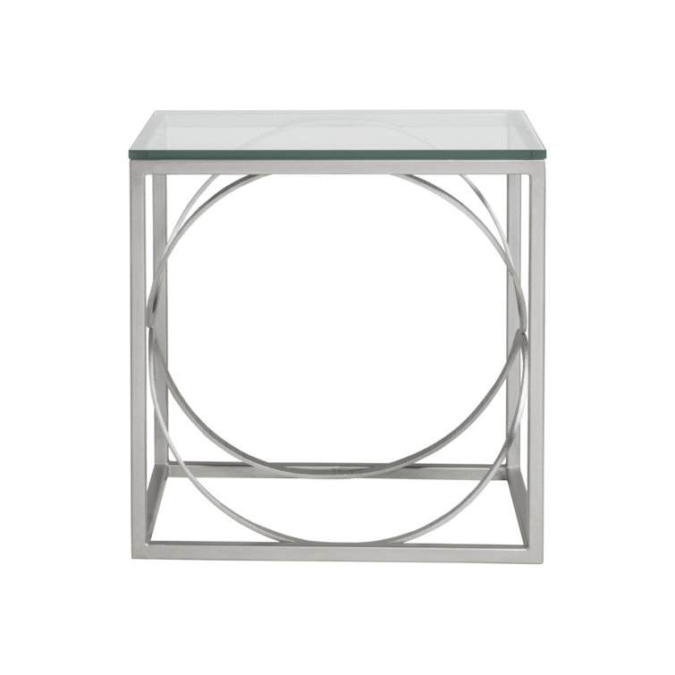 Silver Rectangular Metal and Glass End Table
