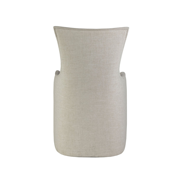 Beige Linen Upholstered Arm Chair with Wood Legs
