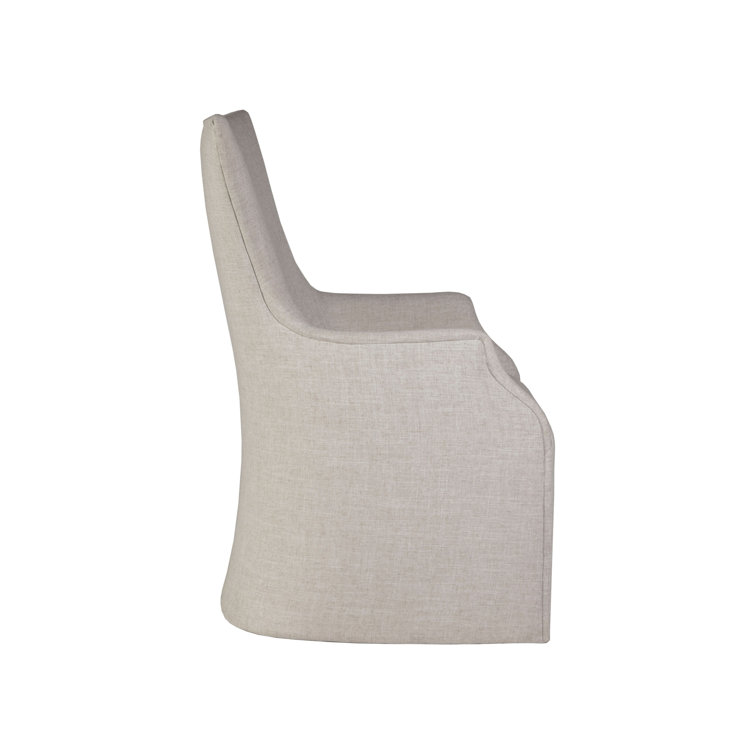 Beige Linen Upholstered Arm Chair with Wood Legs