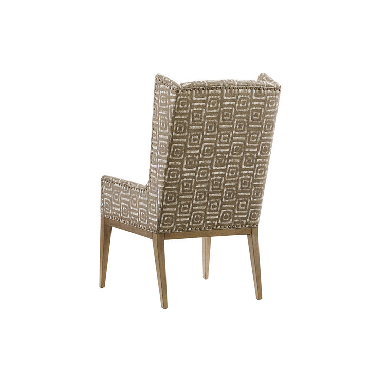 Gray Geometric Rattan Arm Chair with Tapered Legs
