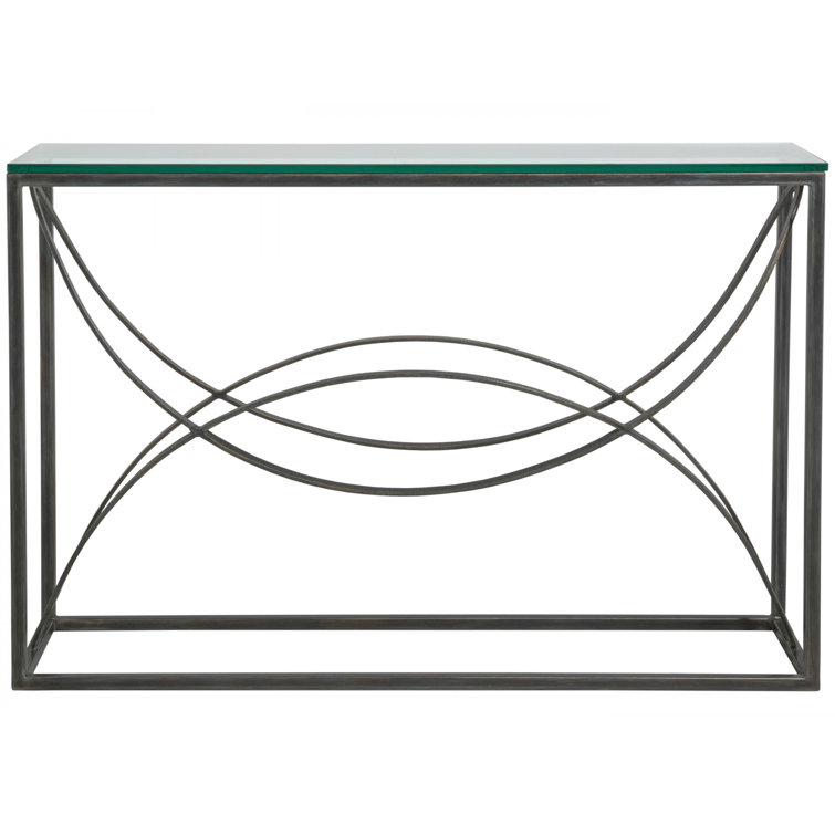 Black Metal and Glass Rectangular Console Table