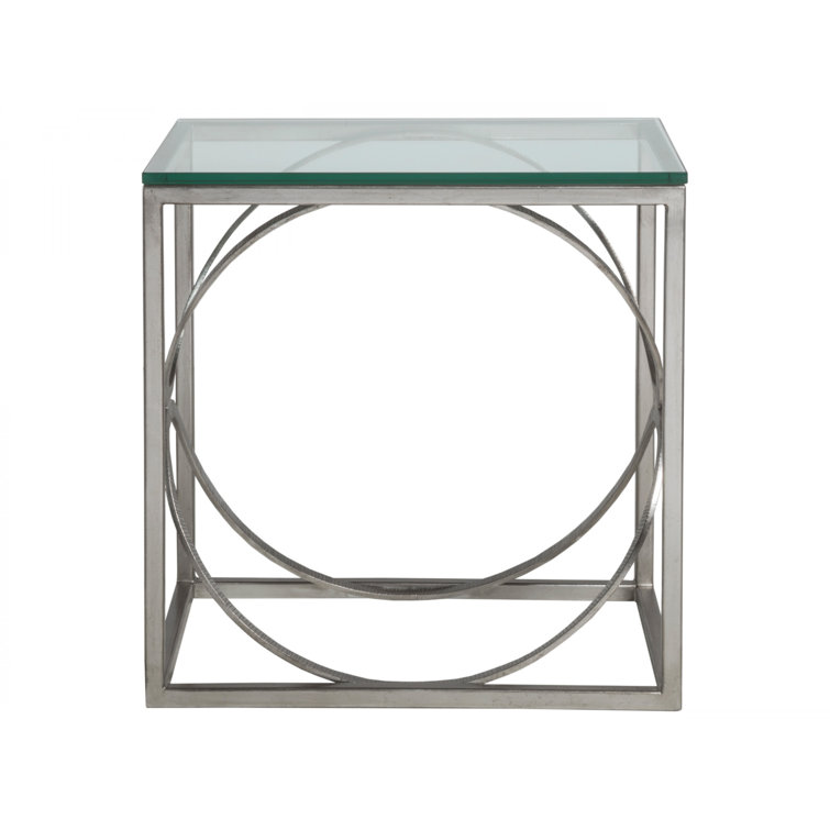 Silver Rectangular Metal and Glass End Table