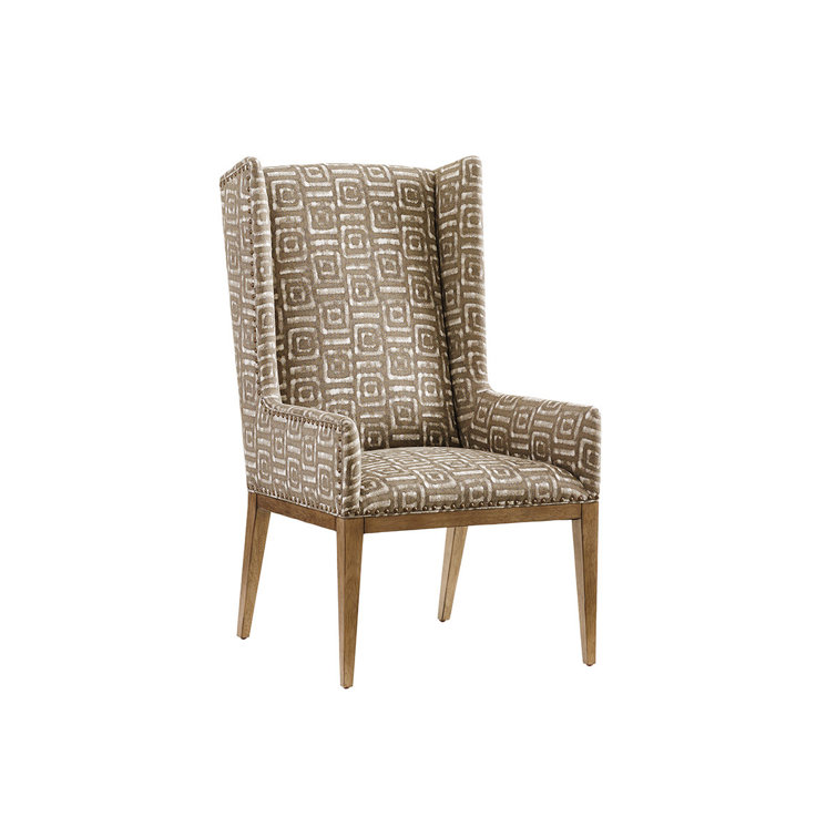 Gray Geometric Rattan Arm Chair with Tapered Legs