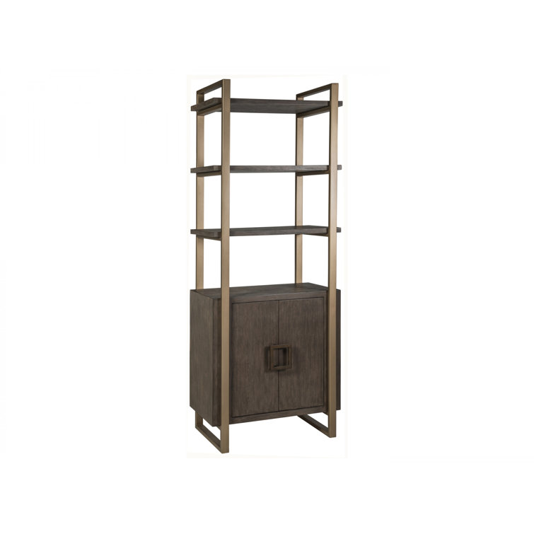 Transitional Warm Brown Wood and Metal Bookcase with Adjustable Shelves