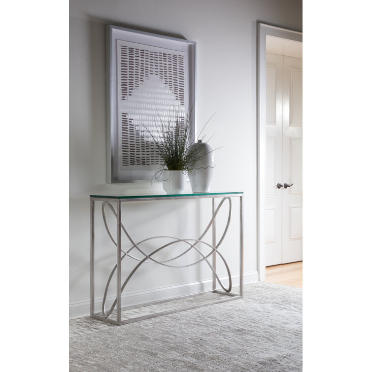 Black Metal and Glass Rectangular Console Table