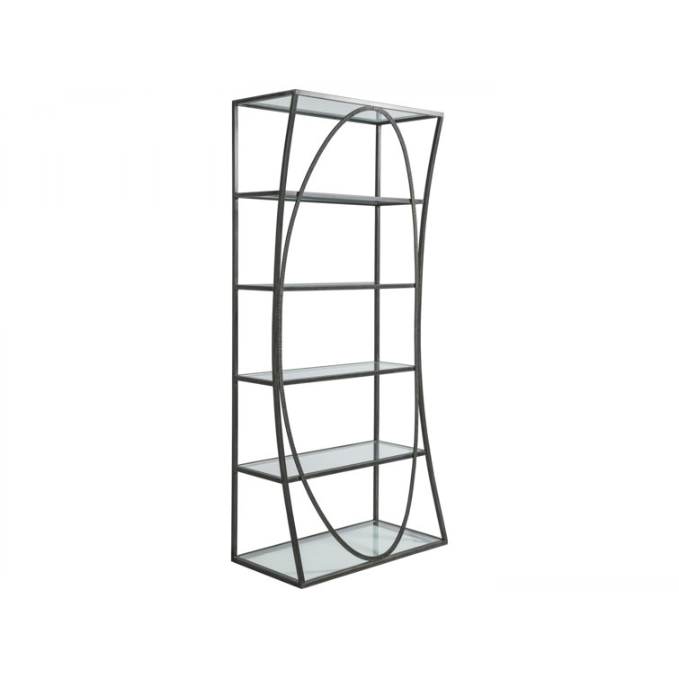 Transitional Black Iron and Glass Etagere with 5 Shelves