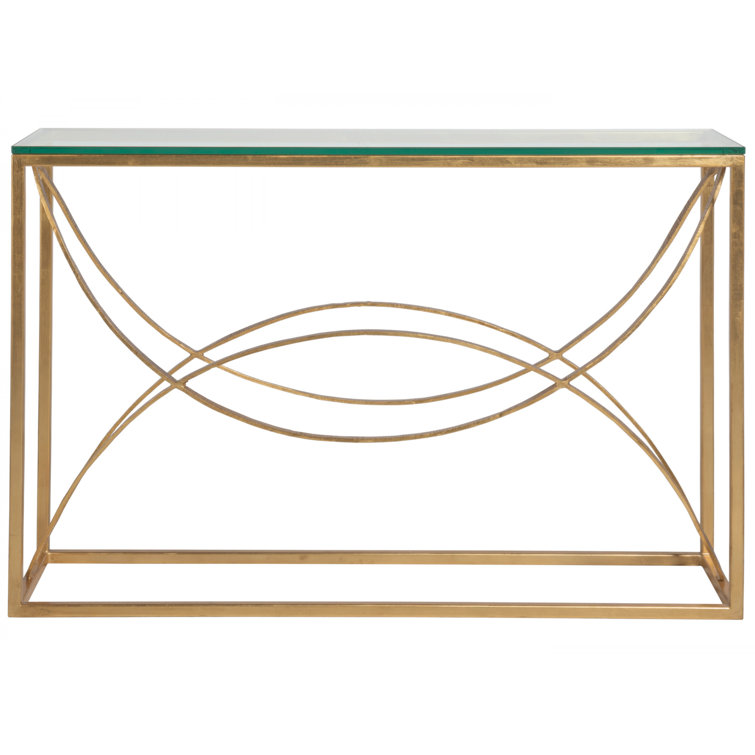 Ellipse Gold Leaf Rectangular Metal and Glass Console Table